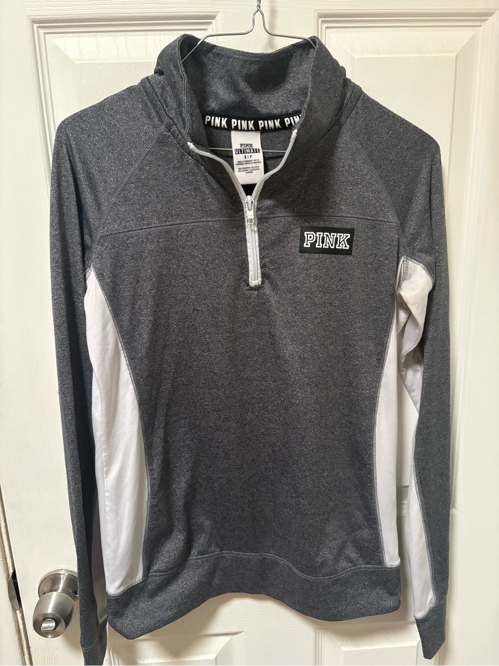 Victoria's Secret PINK Charcoal Gray and White Half-Zip Pullover